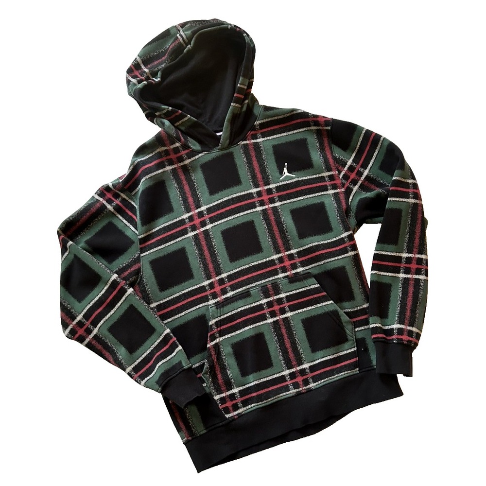 Jordan Essentials Men's Fleece Holiday Plaid Graphic Print Hoodie Size S